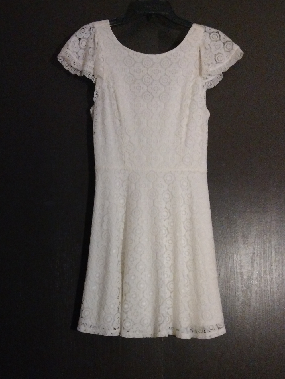 miami White Lace Fit-and-Flare Dress with Flutter Sleeves